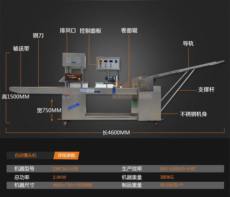 刀切方形饅頭機(jī)技術(shù)參數(shù)和結(jié)構(gòu)圖